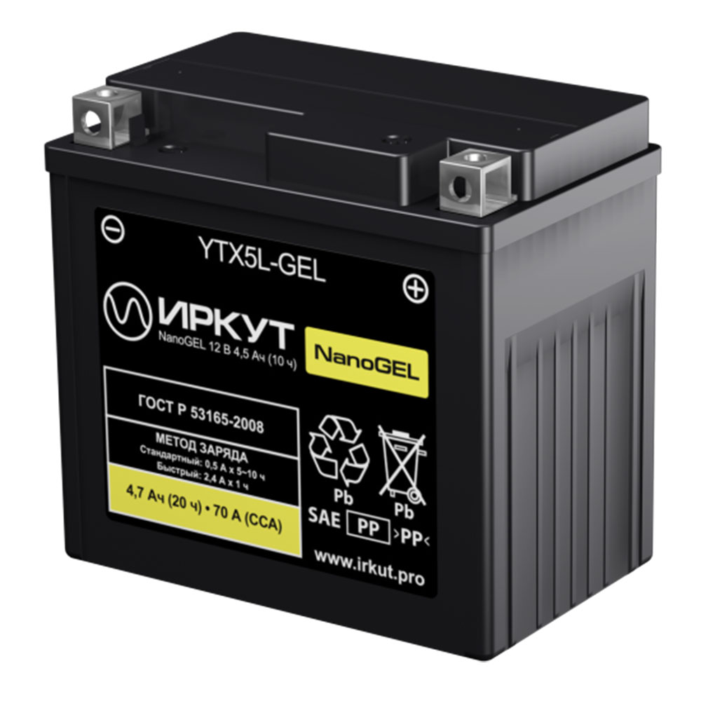 Мотоциклетный аккумулятор ИРКУТ YTX5L-GEL (2024)